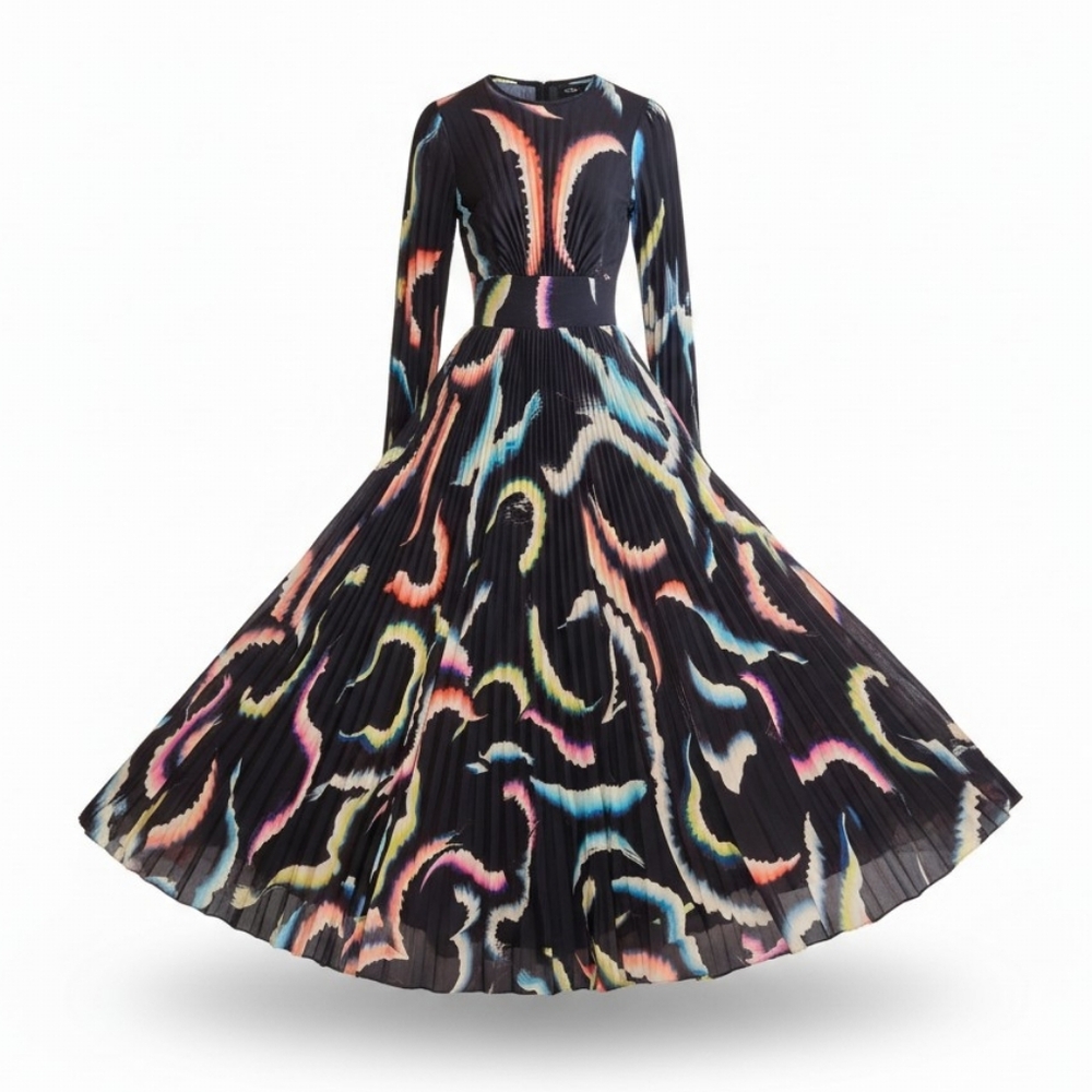 A.L.C. Leah Abstract Print Maxi Dress Size 0 Black Multicolor Long Sleeve $895 - Picture 6 of 16
